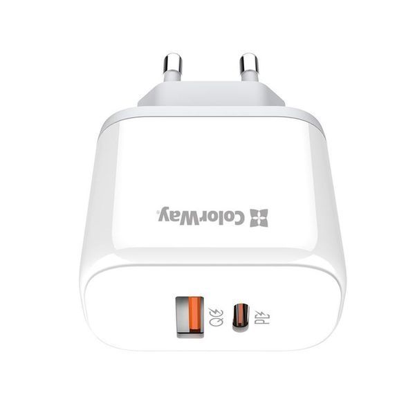 Мережевий зарядний пристрій ColorWay Power Delivery Port PPS USB (Type-C PD + USB QC3.0) (45W) White (CW-CHS042PD-WT) 491450 фото
