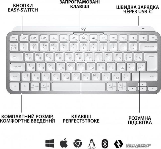 Клавіатура бездротова Logitech MX Keys Mini For Business Pale Gray (920-010609) 454047 фото