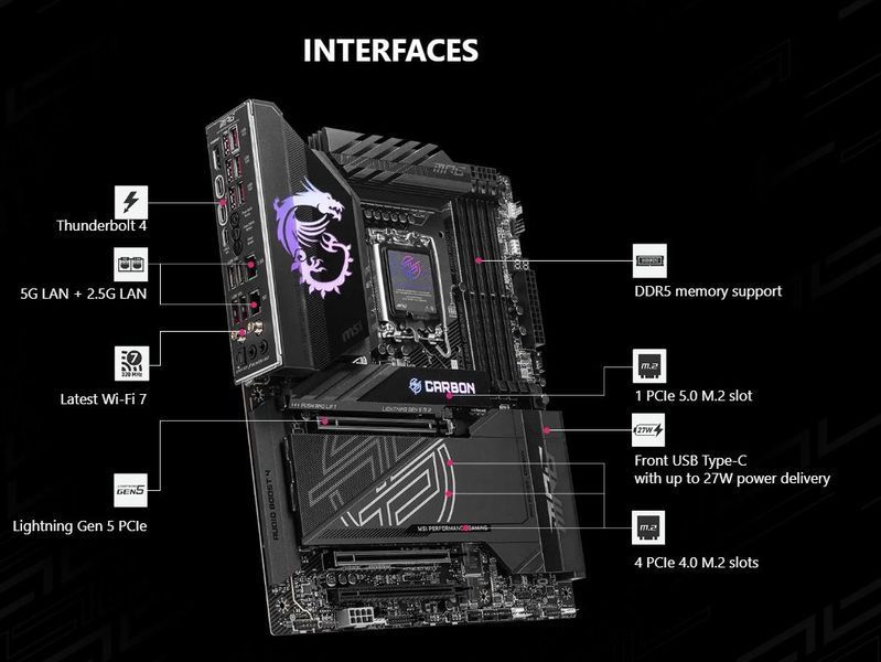 Материнська плата MSI MPG Z890 Carbon WiFi Socket 1851 527347 фото