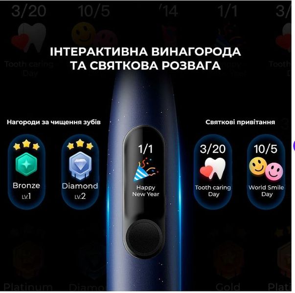 Розумна зубна електрощітка Oclean X Pro Digital Electric Toothbrush Dark Blue (6970810553482) 492436 фото