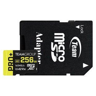 Карта пам`ятi MicroSDXC 256GB UHS-I/U3 Class 10 Team Pro+ R160/W110MB/s + SD-адаптер (TPPMSDX256GIA2V3003) 547436 фото