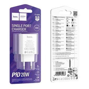 Мережевий зарядний пристрій Hoco C143A (1USB-C, 3А) 20W White (6942007652063) 589230 фото