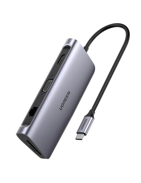 Концентратор USB Type-C Ugreen CM179 3xUSB 3.0 + HDMI + VGA + RJ45 1000M Ethernet + Cardreader, Gray (40873) 466803 фото