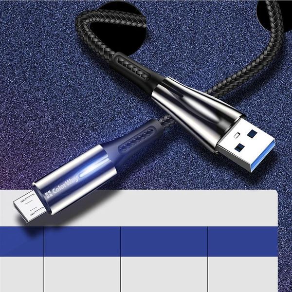 Кабель ColorWay USB - micro USB (M/M), Zinc Alloy + Led, 2.4 А, 1 м, Black (CW-CBUM035-BK) 327788 фото