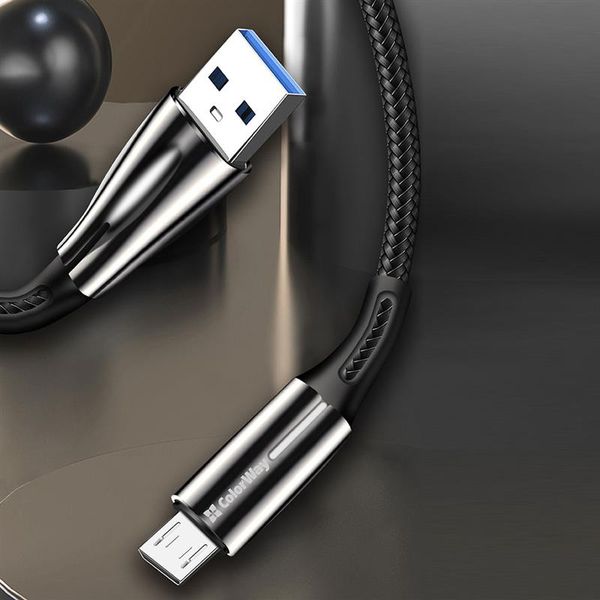 Кабель ColorWay USB - micro USB (M/M), Zinc Alloy + Led, 2.4 А, 1 м, Black (CW-CBUM035-BK) 327788 фото