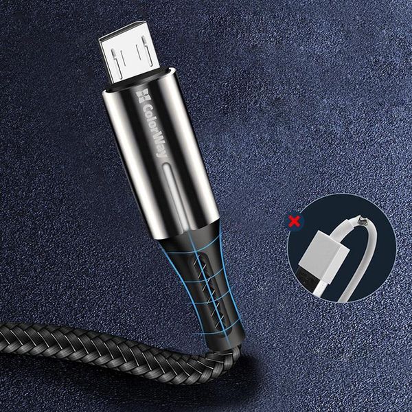 Кабель ColorWay USB - micro USB (M/M), Zinc Alloy + Led, 2.4 А, 1 м, Black (CW-CBUM035-BK) 327788 фото