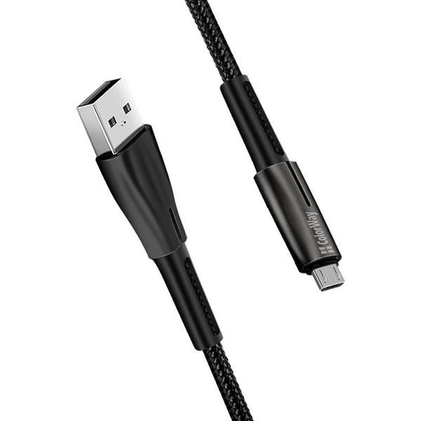 Кабель ColorWay USB - micro USB (M/M), Zinc Alloy + Led, 2.4 А, 1 м, Black (CW-CBUM035-BK) 327788 фото