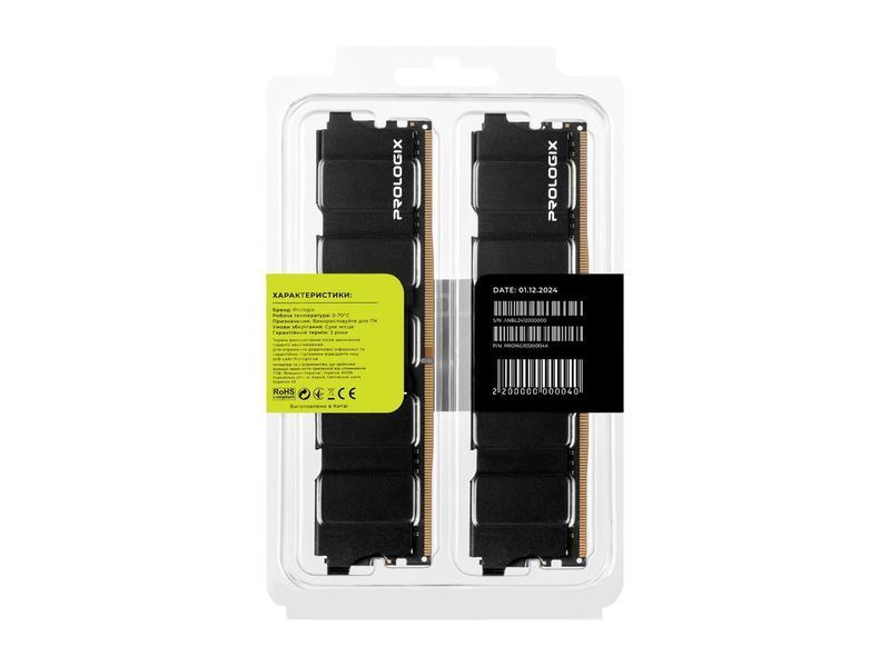 Модуль пам`ятi DDR4 2x8GB/3200 Prologix Black (PRO16GB3200B4K) 532523 фото