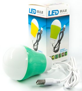 USB-світильник з LED-лампочкою Dengos, шнур ~1м, 5V, 5W, Green (LED-BULB-5V5W-GREEN) 457173 фото