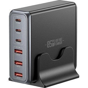 Мережевий зарядний пристрій Essager Engine 85W GaN (3xUSB-A, 3xUSB-C) Black (EZC85W-SXB0G-Z) 621752 фото