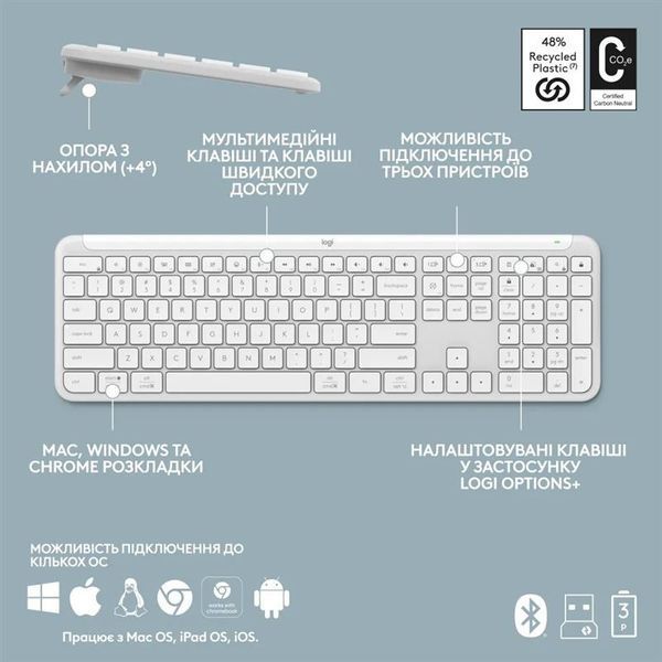 Клавiатура бездротова Logitech Signature Slim K950 US OffWhite USB (920-012466) 512457 фото