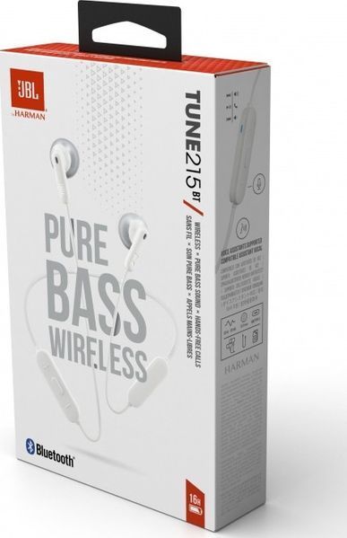 Bluetooth-гарнітура JBL Tune T215BT White (JBLT215BTWHT) 306006 фото
