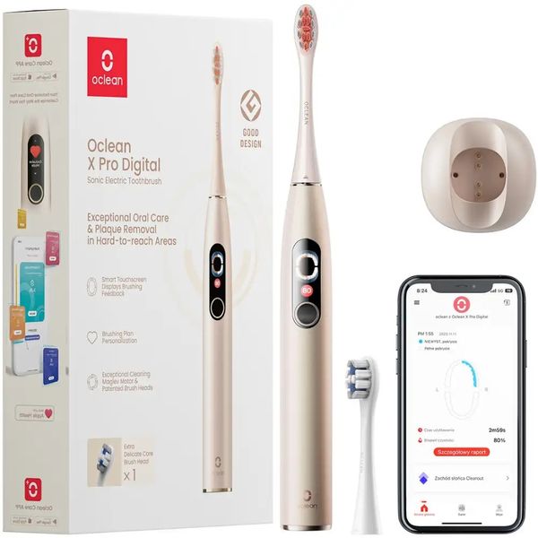 Розумна зубна електрощітка Oclean X Pro Digital Electric Toothbrush Champagne Gold (6970810552553) 446241 фото