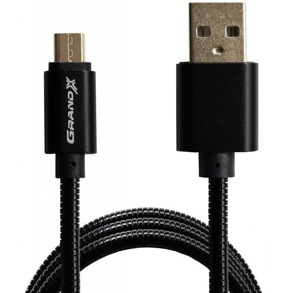 Кабель Grand-X USB - micro USB (M/M), 2.1A, металеве обплетення, 1 м, Black (MM-01B) гіфтбокс з вікном 283603 фото