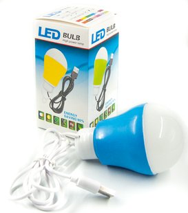 USB-світильник з LED-лампочкою Dengos, шнур ~1м, 5V, 5W, Blue (LED-BULB-5V5W-BLUE) 457175 фото