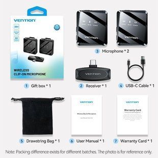 Мікрофон Vention USB Type-C 2-Pack Wireless Lavalier Black (NCBB0) 590446 фото