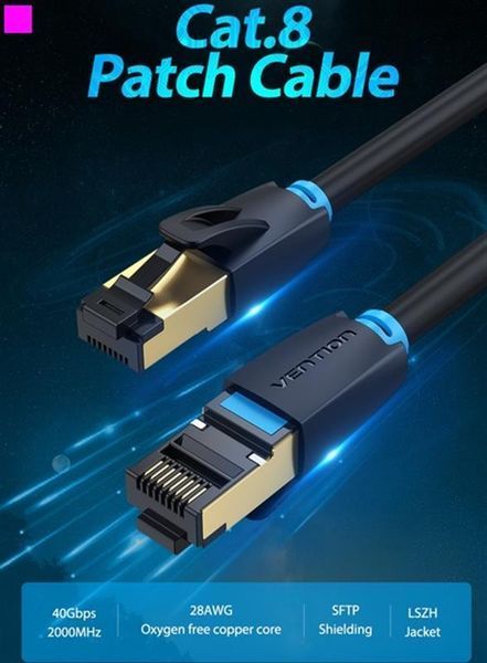 Патч-корд Vention CAT 8 SFTP Ethernet, 1.5 m, Black (IKABG) 345041 фото