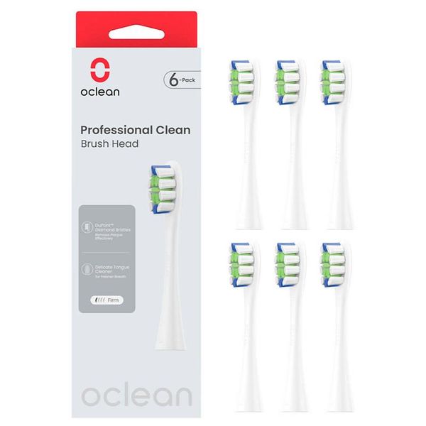 Насадка для зубної електрощітки Oclean P1C1 W06 Professional Clean Brush Head White (6 шт) (6970810553802) 492448 фото