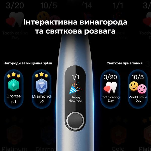 Розумна зубна електрощітка Oclean X Pro Digital Electric Toothbrush Glamour Silver (6970810552560) 446242 фото