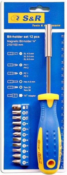 Викрутка-тримач біт S&R 1/4" 100 мм зі змінними бітами 11 шт (250011100) 454056 фото