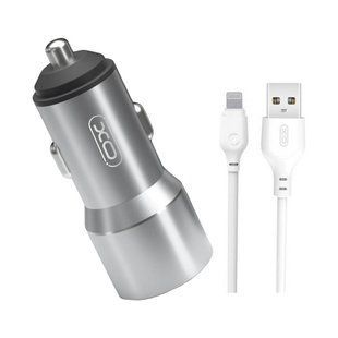 Автомобільний зарядний пристрій XO TZ09 (2USB, 2.4A) Gray (6920680873517) + кабель Lightning 556249 фото
