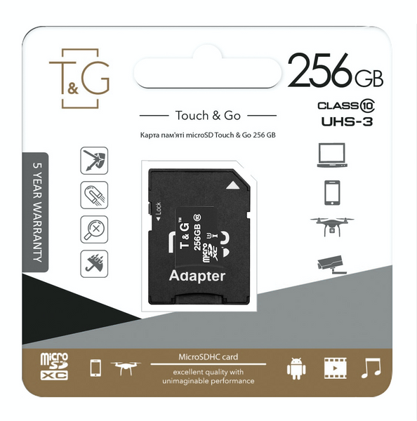 Карта пам`ятi MicroSDXC 256GB UHS-I U3 Class 10 T&G + SD-adapter (TG-256GBSD10U3-01) 351284 фото