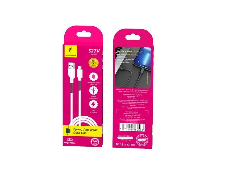Кабель SkyDolphin S27V Spring Anti-Brake USB - micro USB (M/M), 1 м, White (SDUSB-000612) 533483 фото