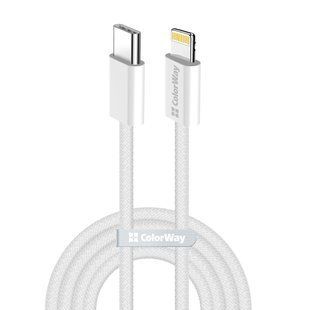Кабель ColorWay USB Type-C - Lightning (M/M), (braided cotton) (PD Fast Charging 27W), 2 м, Gray (CW-CBPDCL068-GR) 543173 фото