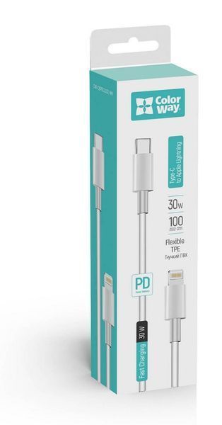 Кабель ColorWay USB Type-C - Lightning (M/M), 3.0 А, 1 м, White (CW-CBPDCL032-WH) 305927 фото