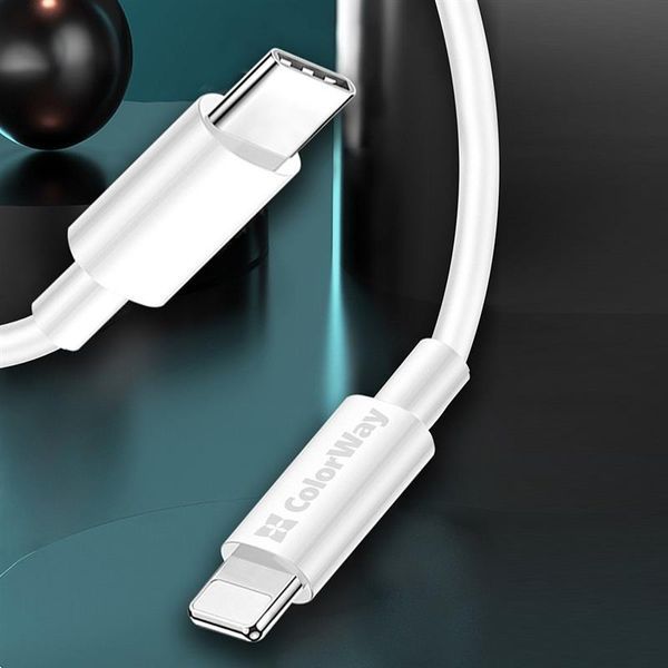 Кабель ColorWay USB Type-C - Lightning (M/M), 3.0 А, 1 м, White (CW-CBPDCL032-WH) 305927 фото
