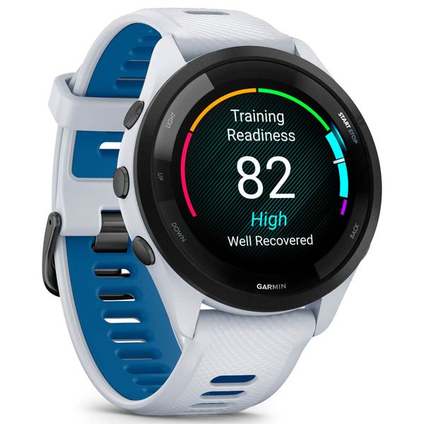 Смарт-годинник Garmin Forerunner 265 Black Bezel with Whitestone Case and Whitestone/Tidal Blue Silicone Band (010-02810-51) 460477 фото