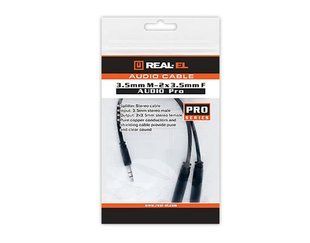 Аудіо-кабель REAL-EL Audio Pro 3.5 мм - 2х3.5 мм (M/F), 0.2 м, чорний (EL123500039) 449234 фото