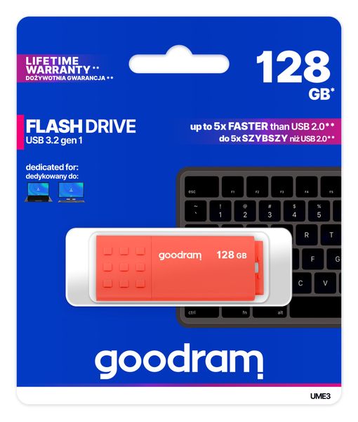 Флеш-накопичувач USB3.2 128GB Goodram UME3 Orange (UME3-1280O0R11) 293047 фото