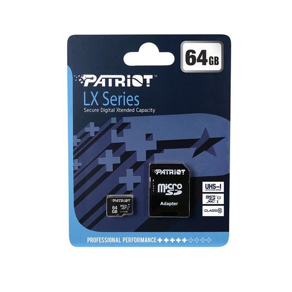 Карта пам`ятi MicroSDXC 64GB UHS-I Class 10 Patriot LX + SD-adapter (PSF64GMCSDXC10) 182887 фото