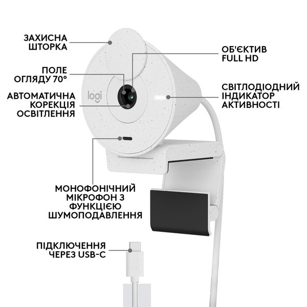 Веб-камера Logitech Brio 300 White (960-001442) 453738 фото