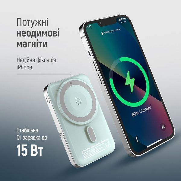Універсальна мобільна батарея ColorWay 15W MagSafe & Watch Wireless 10000mAh Aquamarine (CW-PB100LPA2MT-WPDD) 590346 фото