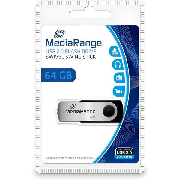 Флеш-накопичувач USB2.0 64GB MediaRange Black/Silver (MR912) 478929 фото