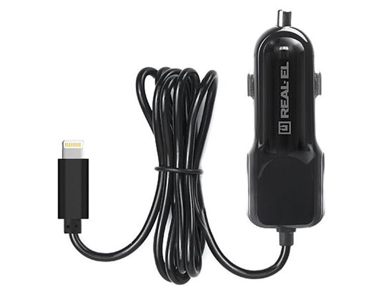 Автомобільний зарядний пристрій REAL-EL CA-17 (2USB, 2.1A) Black + кабель Lightning 296263 фото