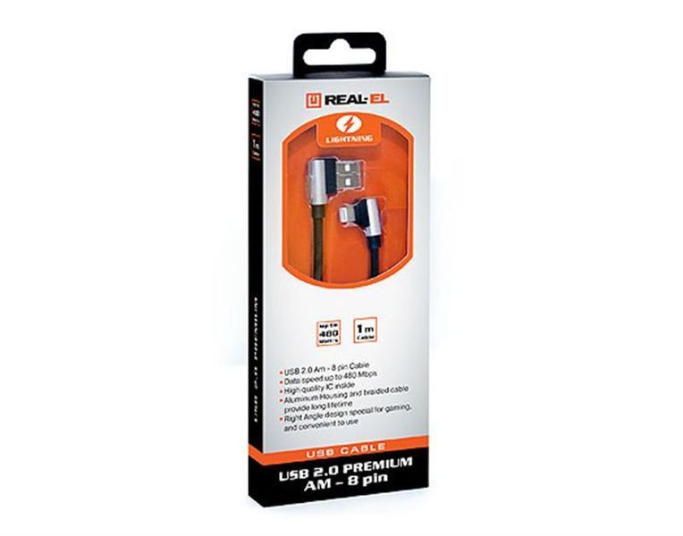 Кабель REAL-EL Premium USB - Lightning (M/M), 1 м, чорний (EL123500034) 258735 фото
