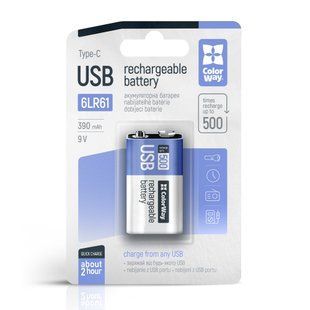 Акумулятор USB-C ColorWay (CW-UB9V-06) Крона Li-Pol 390 mAh BL 512013 фото