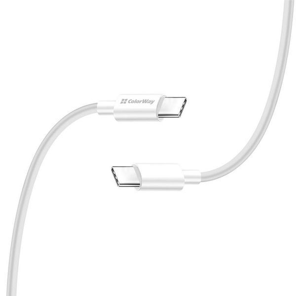 Кабель ColorWay USB Type-C - USB Type-C (M/M), PD Fast Charging 65W, 3.0 А, 1 м, White (CW-CBPDCC055-WT) 504826 фото