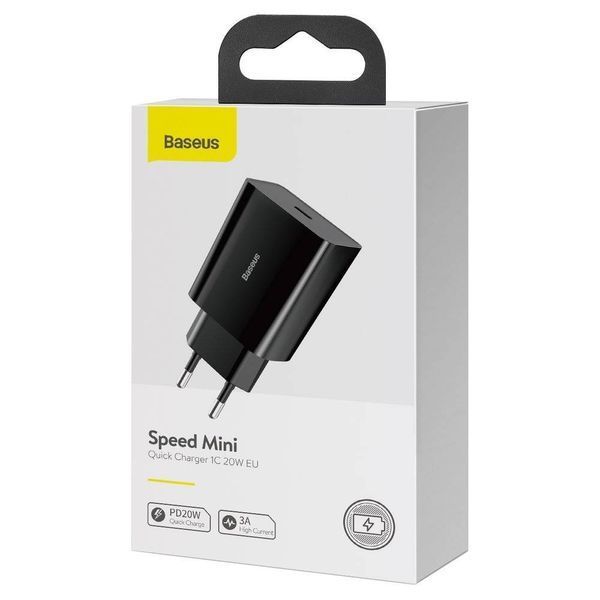 Мережевий зарядний пристрій Baseus Speed Mini PD Charger (1USB-C) 20W Black (CCFS-SN01) 379669 фото