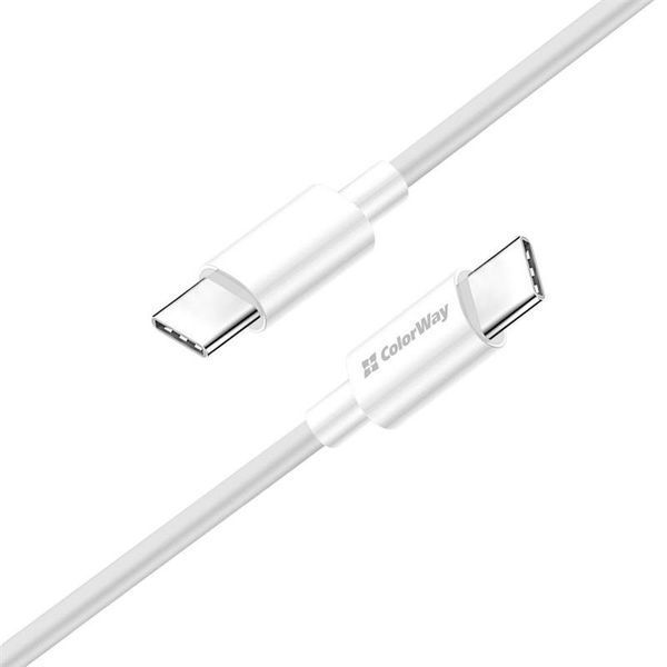 Кабель ColorWay USB Type-C - USB Type-C (M/M), PD Fast Charging 65W, 3.0 А, 1 м, White (CW-CBPDCC055-WT) 504826 фото