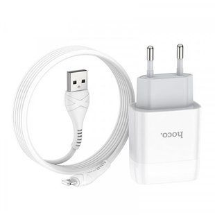 Зарядний пристрій Hoco C72A Glorious (1USB, 2.1А) White (6931474712998) + кабель Lightning 476012 фото