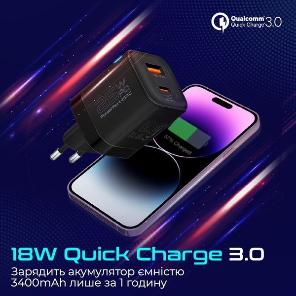 Зарядний пристрій Promate PowerPort-25AC Black 511570 фото