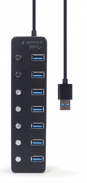 Концентратор USB 3.0 Gembird 7хUSB3.0, з вимикачами, пластик/метал, Black (UHB-U3P7P-01) 460174 фото