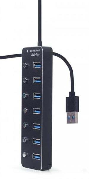 Концентратор USB 3.0 Gembird 7хUSB3.0, з вимикачами, пластик/метал, Black (UHB-U3P7P-01) 460174 фото