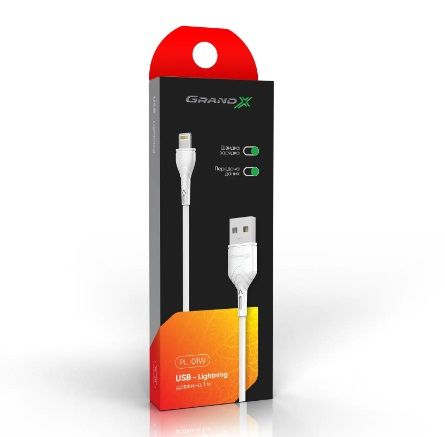 Кабель Grand-X USB - Lightning (M/M), 1 м, Cu, 2.1 A, White (PL01W) 237318 фото