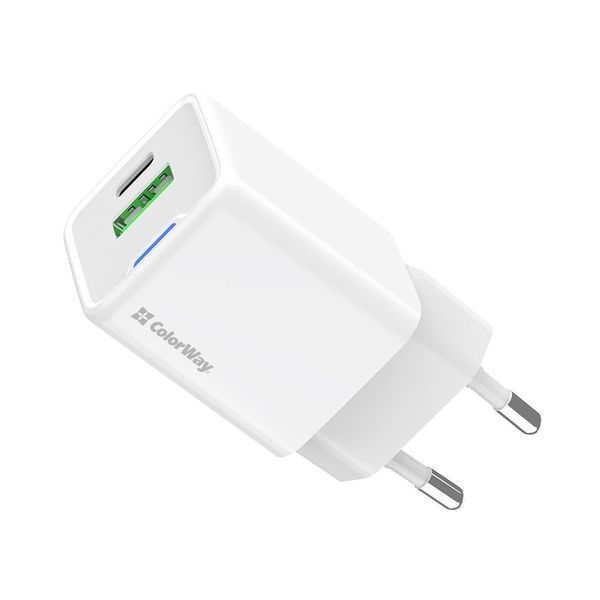Мережевий зарядний пристрій ColorWay GaN Mini 35W PD Port PPS USB (Type-C PD + USB QC4.0) White (CW-CHS055PD-WT) 551215 фото