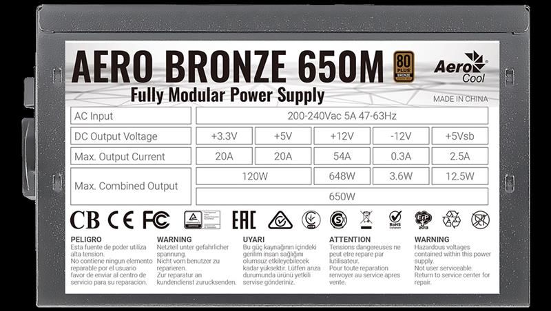 Блок живлення AeroCool Aero Bronze 650M Fully Modular (ACPB-AR65AEC.1M) 650W 432346 фото